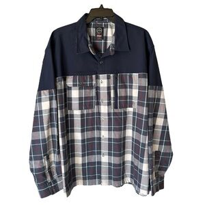 Wrangler ATG Shirt Men's 2XL Blue Plaid Long Sleeve Button Front Western Casual